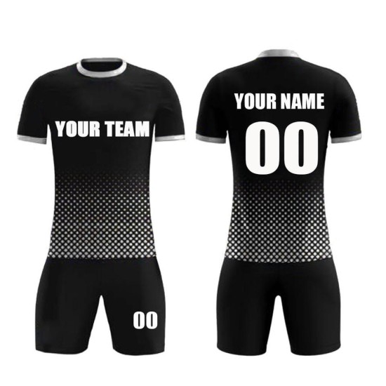 Custom sublimation white-navy football jerseys – children’s kit with custom names, dye-sublimation technology