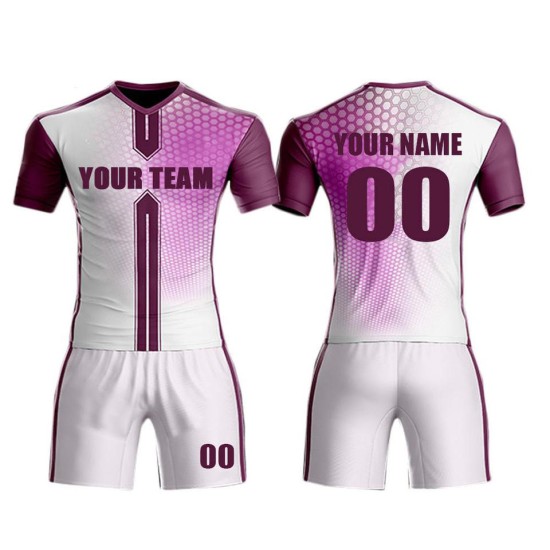 Custom sublimation white-navy football jerseys – children’s kit with custom names, dye-sublimation technology