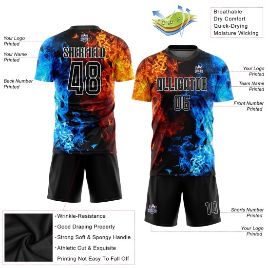 Black-White Jersey Flame Sublimation Figure Soccer Uniform Custom
