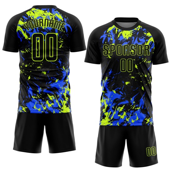 Uniform Custom Soccer Sublimation Black Black Jersey Neon Green-Royal