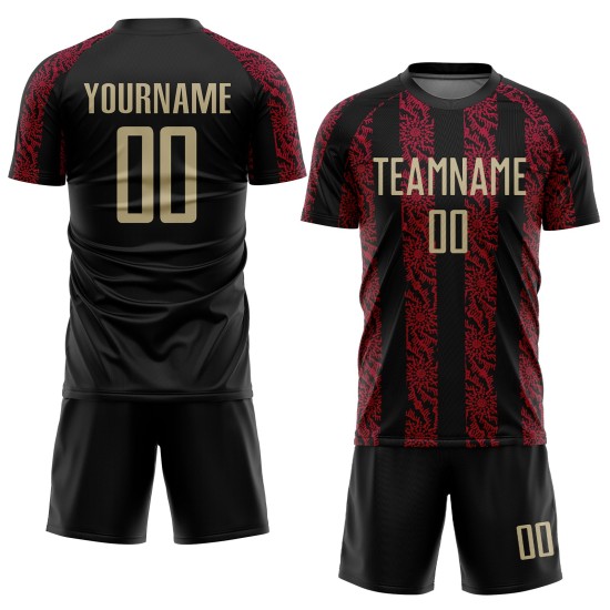 Black Uniform Jersey Gold-Red Vegas Sublimation Custom Soccer